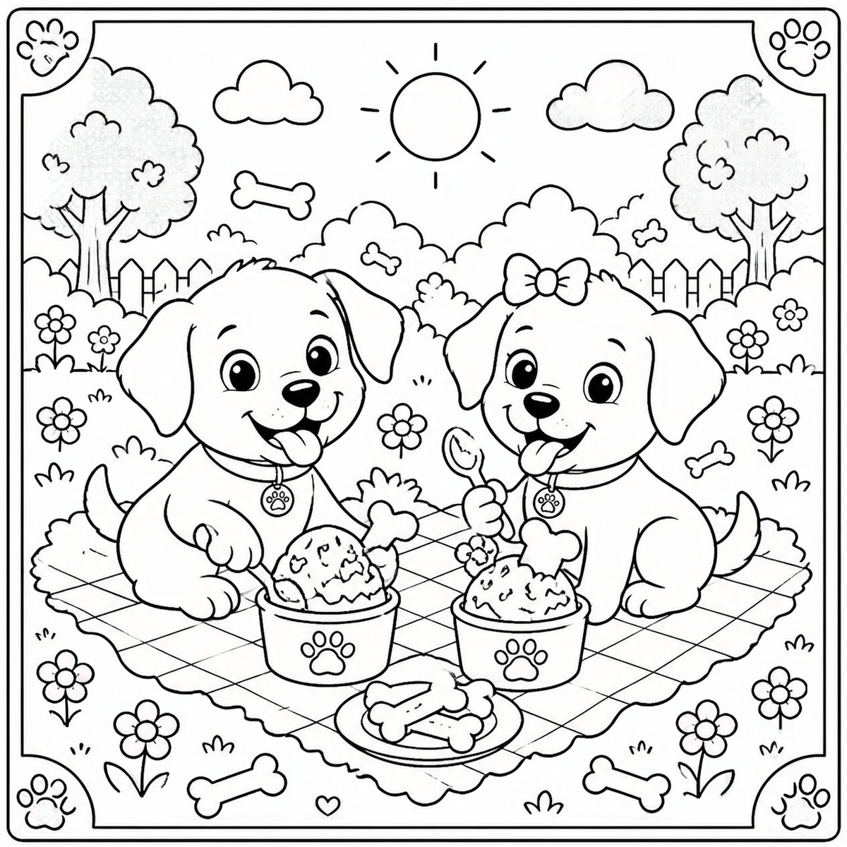 Puppy ice-cream picnic